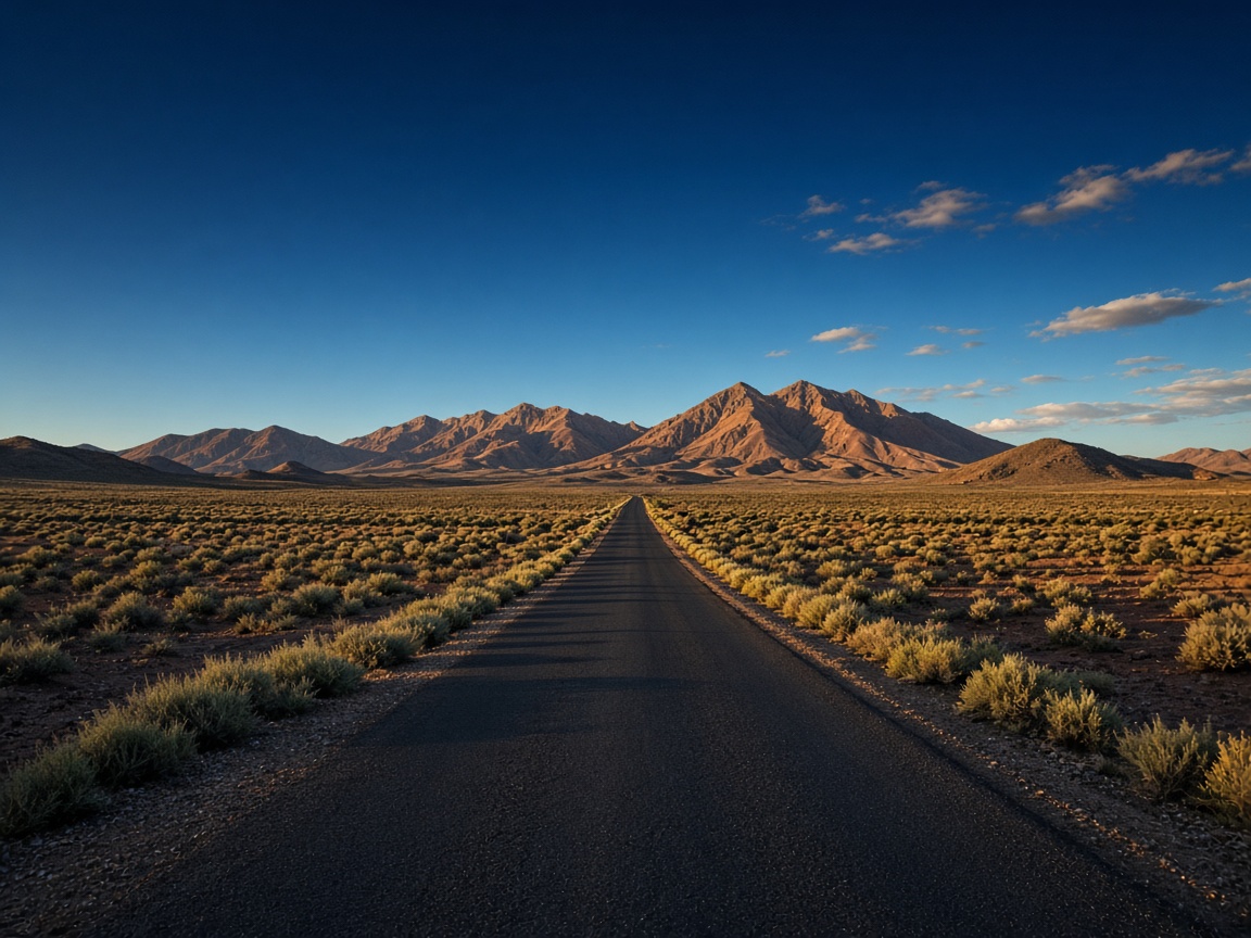 Open road leading through a mountainous landscape