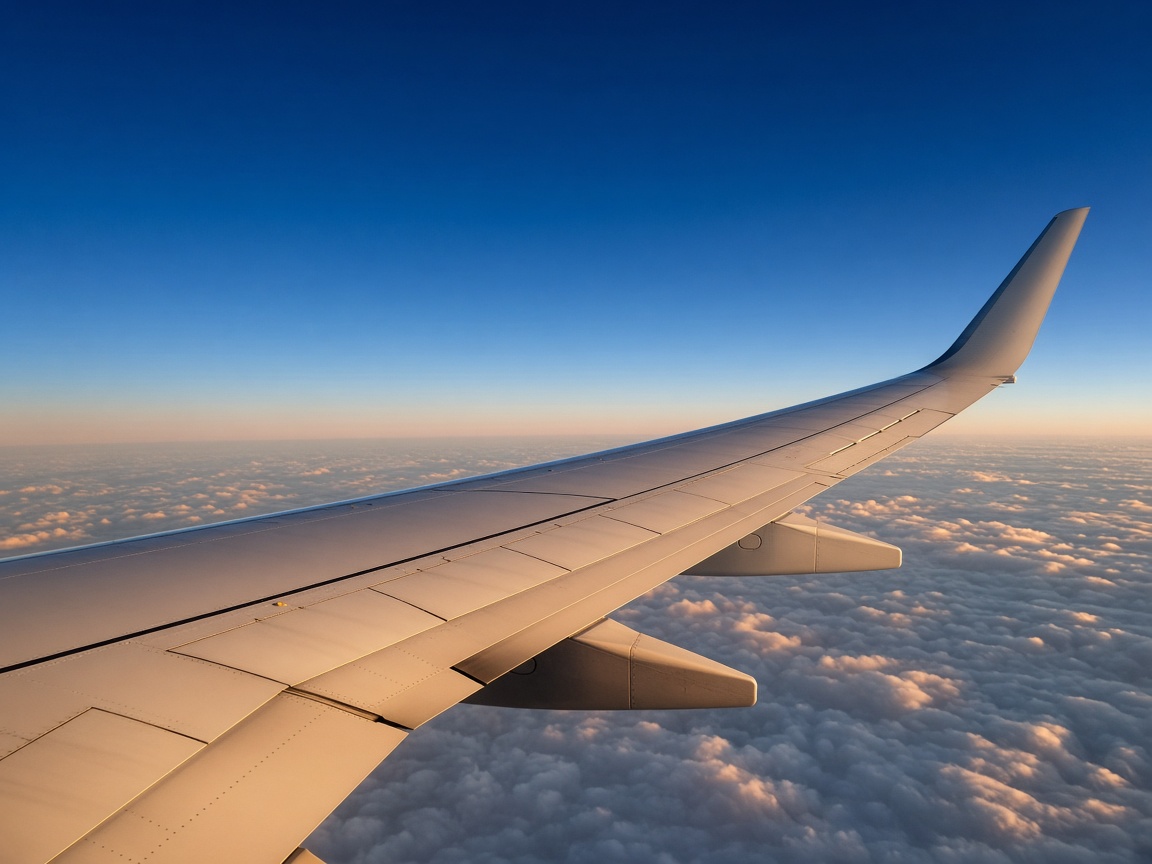 View from an airplane window over a layer of clouds